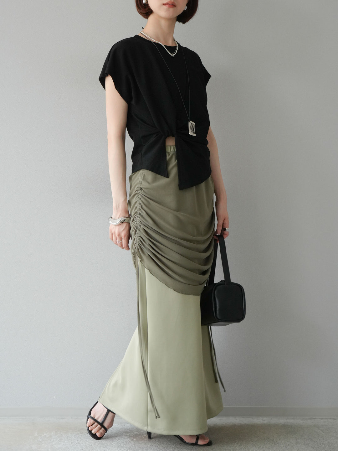 [予約]シアーレイヤードタイトスカート/ライトグリーン