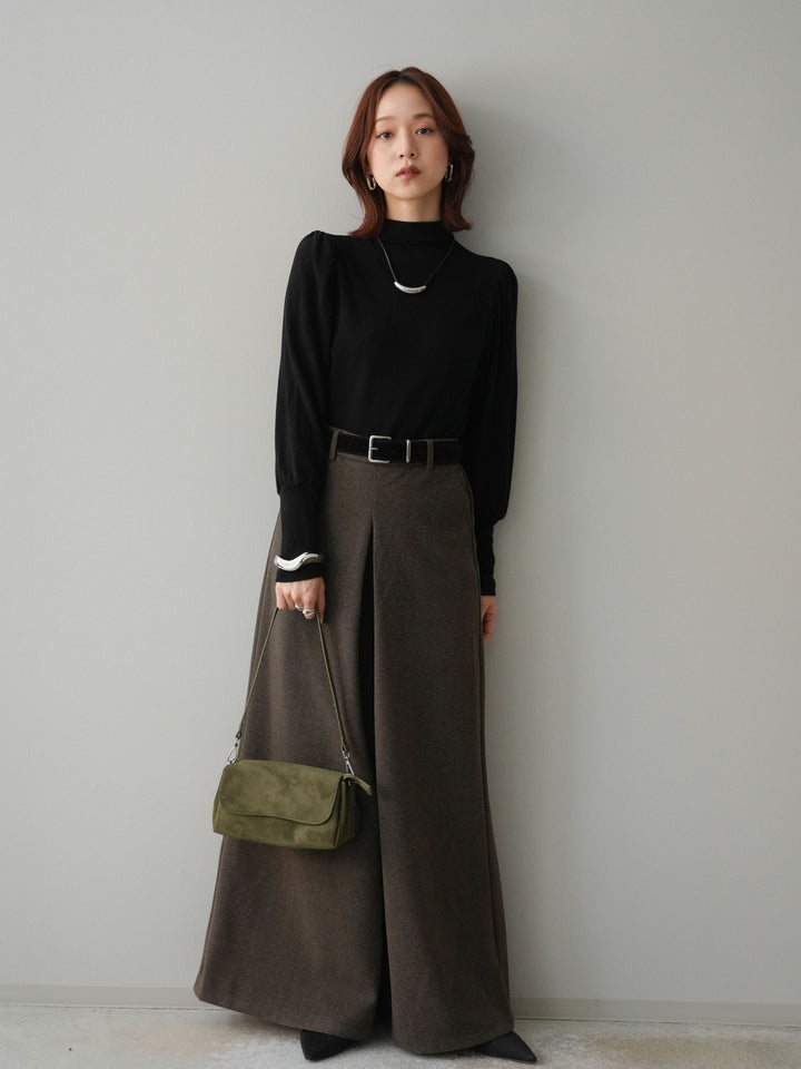 [予約]ベルト付きフロントタックワイドパンツ/brown