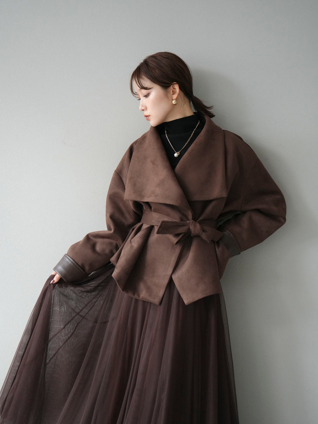 [予約]スウェードショートガウン/ブラウン
