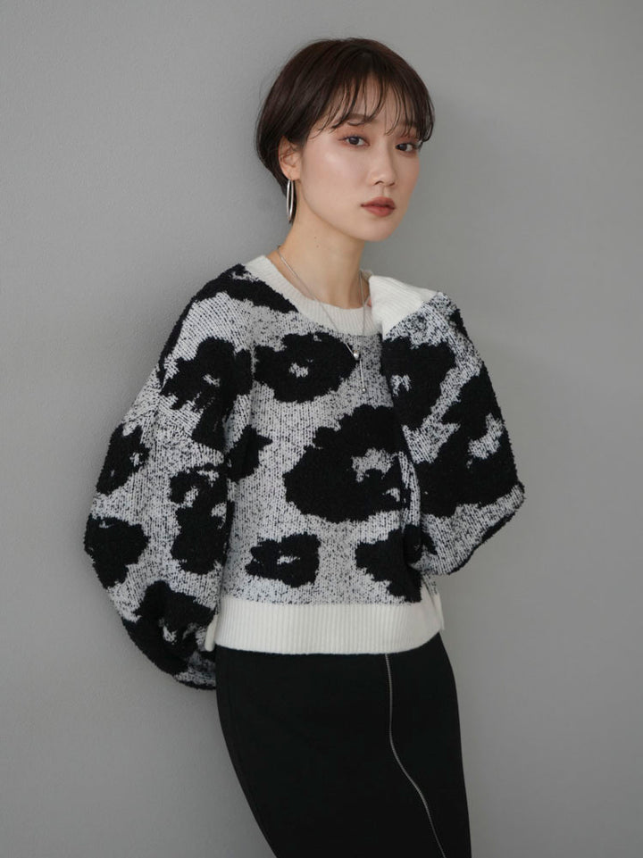 [Pre-order] Cropped knit with different material nuances/ivory x black