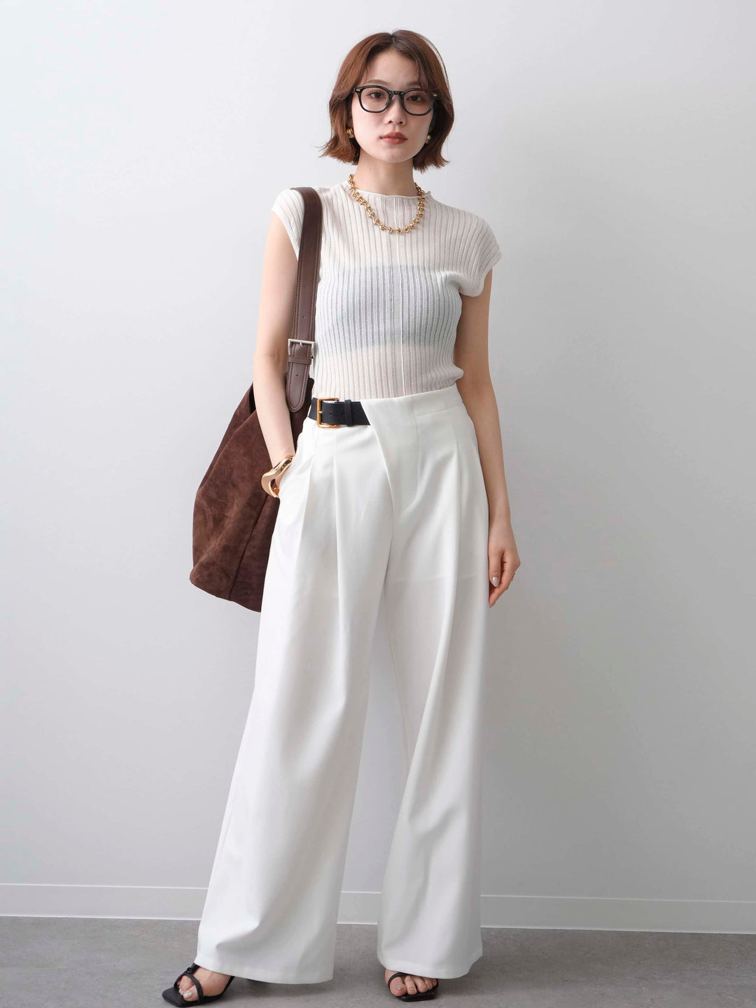 [予約]シアーリブフレンチニットトップス/white