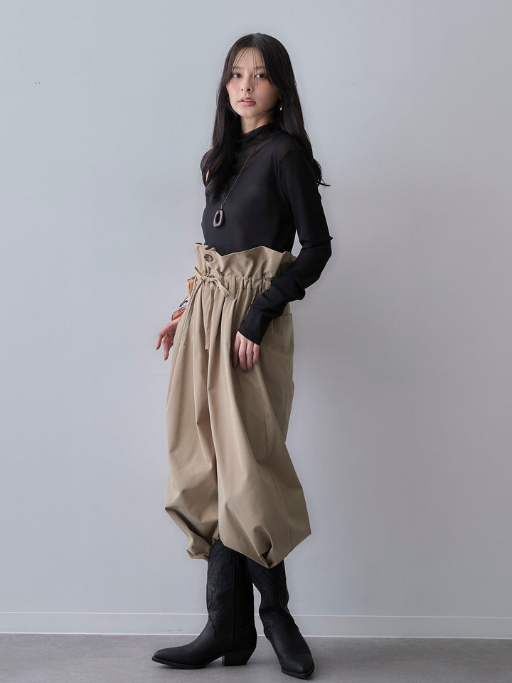 [SET]メッシュボトルネックトップス+2WAYロールアップワイドパンツ(2set)