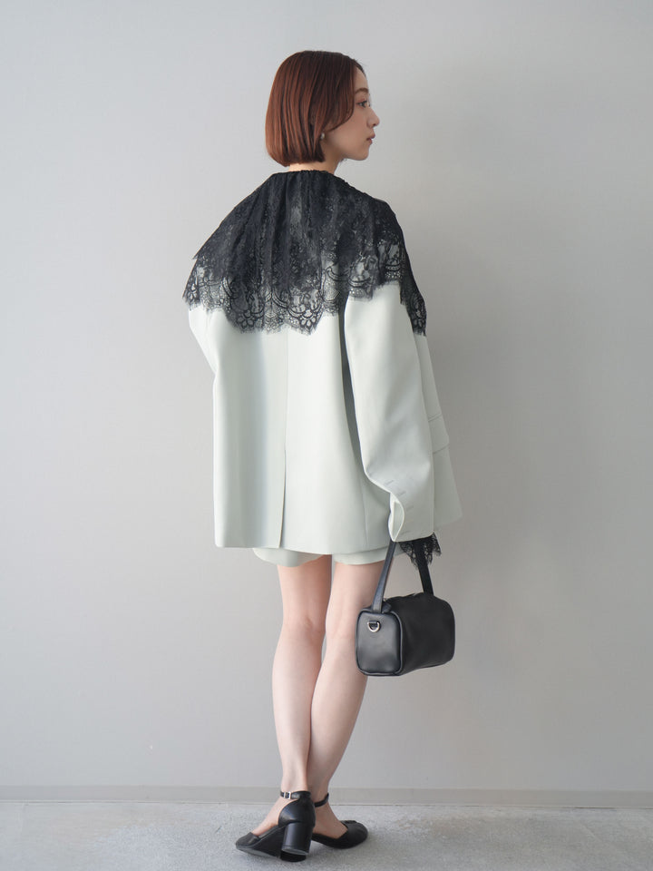 [SET]オーバージャケット＆キュロットSETUP+ビックカラーラッフルレーストップス(2set)