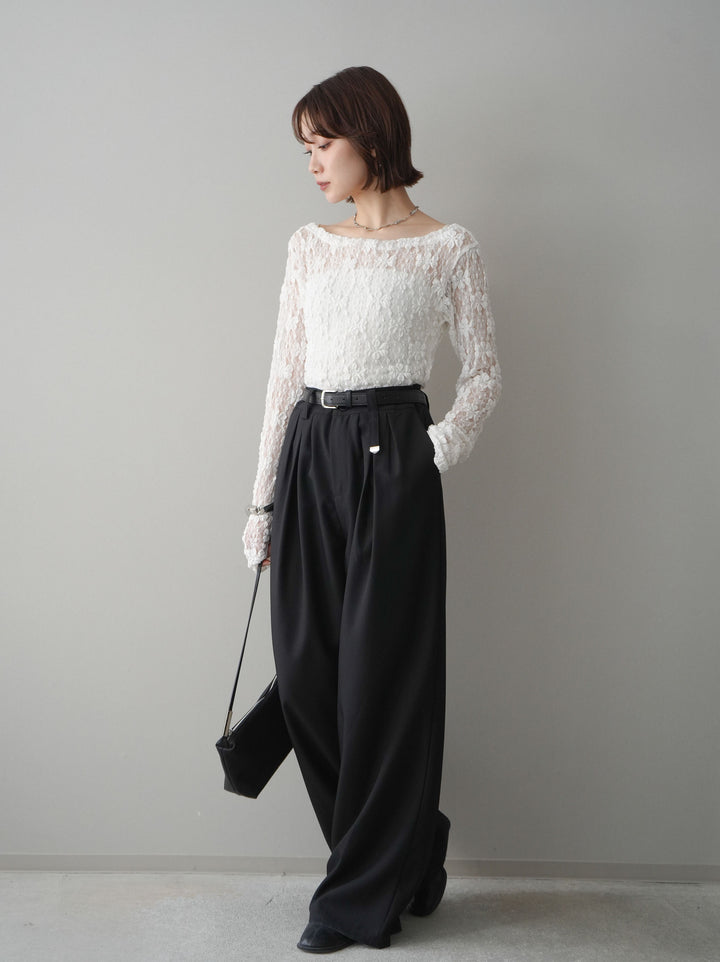 [予約]ベルト付キーホルダーモチーフワイドパンツ/black