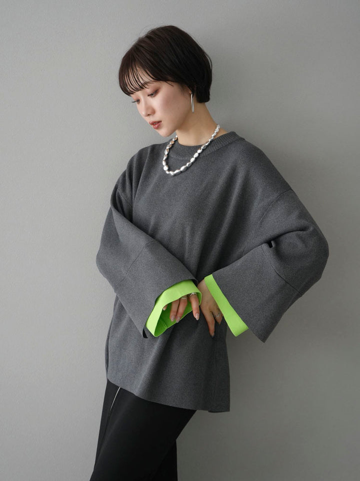 [Pre-order] Color-blocked sleeve Milano rib knit pullover/charcoal