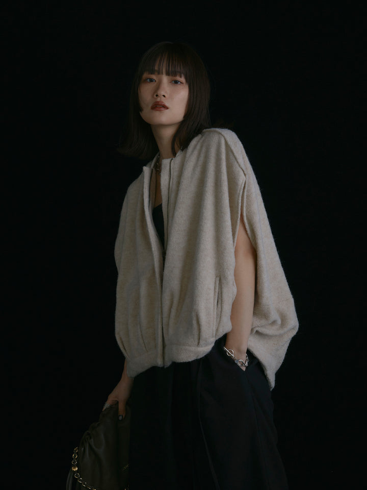 【Allure】[SET]ウール混コクーンブルゾン+ラップデザインタックワイドパンツ(2set)