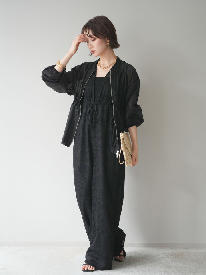 [SET]レース刺繍サロペット+ドロストシアーブルゾン(2set)