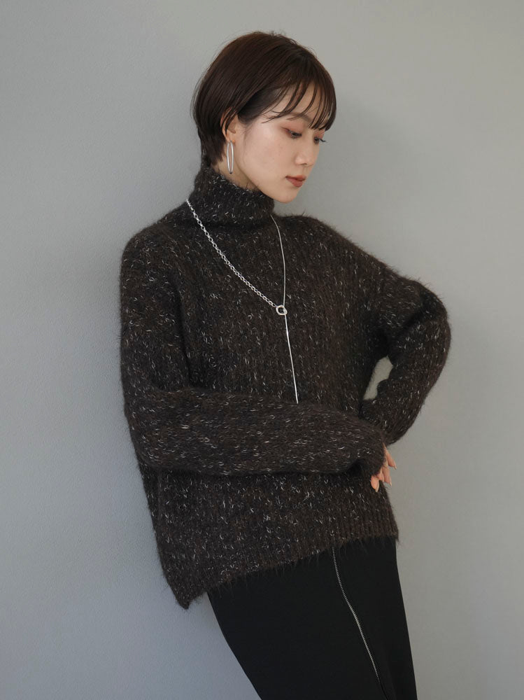 [Pre-order] Mixed yarn high neck knit pullover/brown