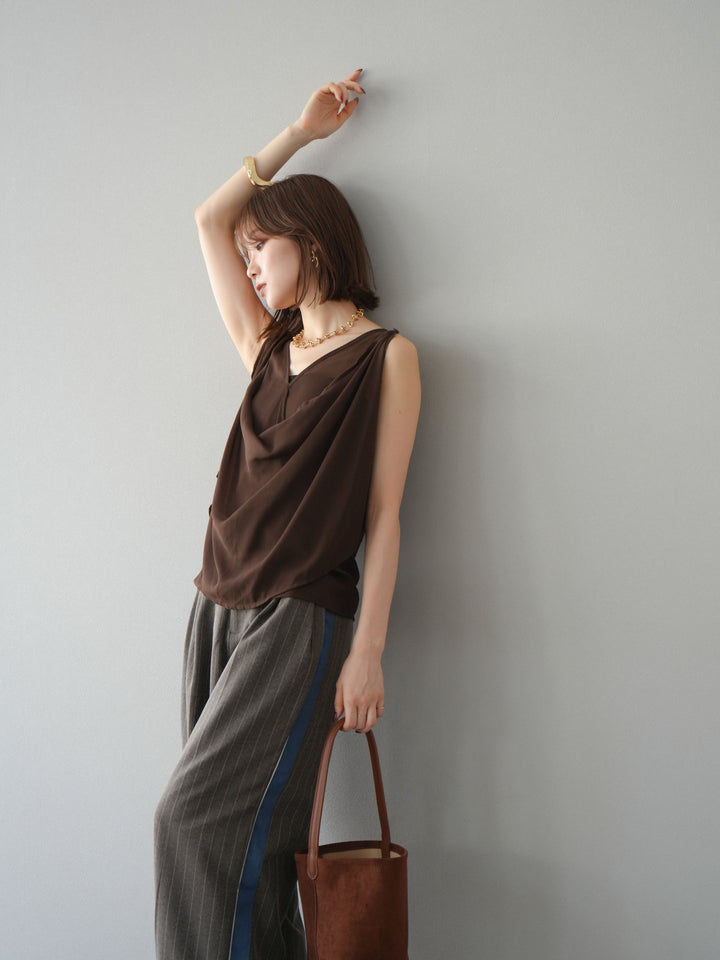 [予約]シアードレープレイヤードノースリーブトップス/ブラウン