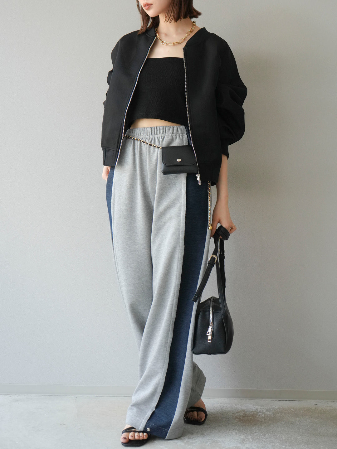 [予約]デニム切替2WAYデザインスウェットパンツ/グレー