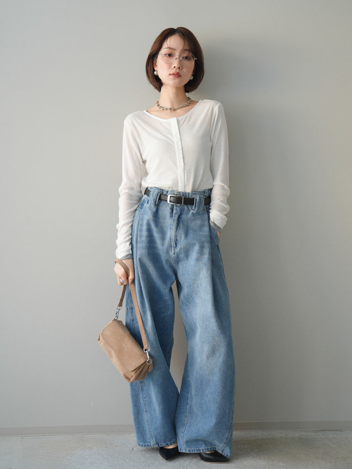 [予約]シアーリブバイカラーカーディガン/white