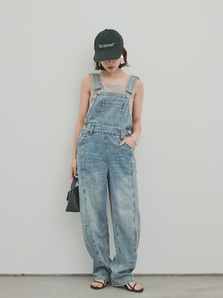 [SET]センターシームデニムサロペット +スクエアベロアタンクトップ(2set)