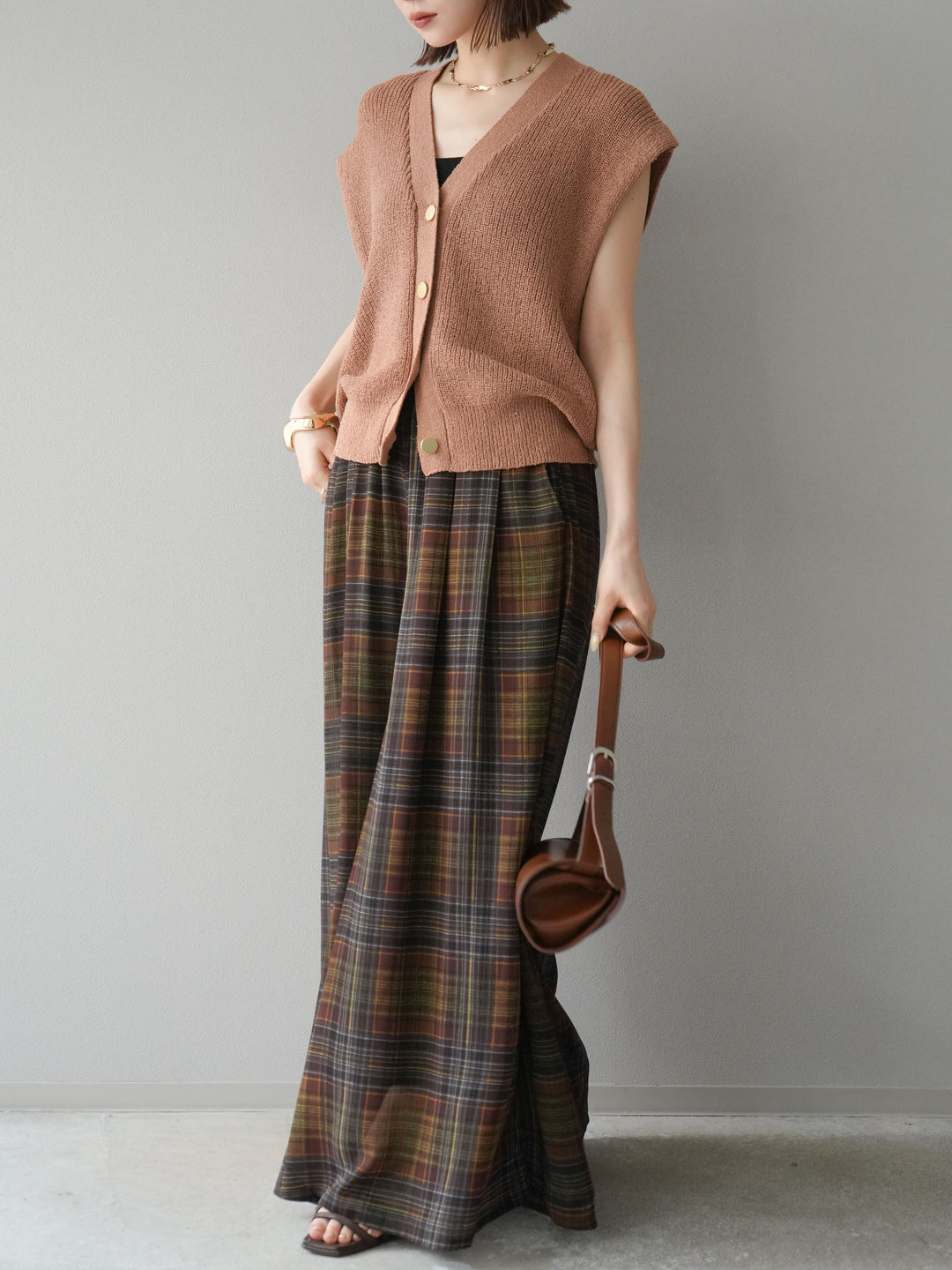 [SET] 透視格紋寬鬆褲 + 透視格紋寬鬆褲 (2set)