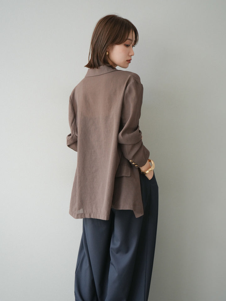 [預購] 金色紐扣透視夾克/棕色