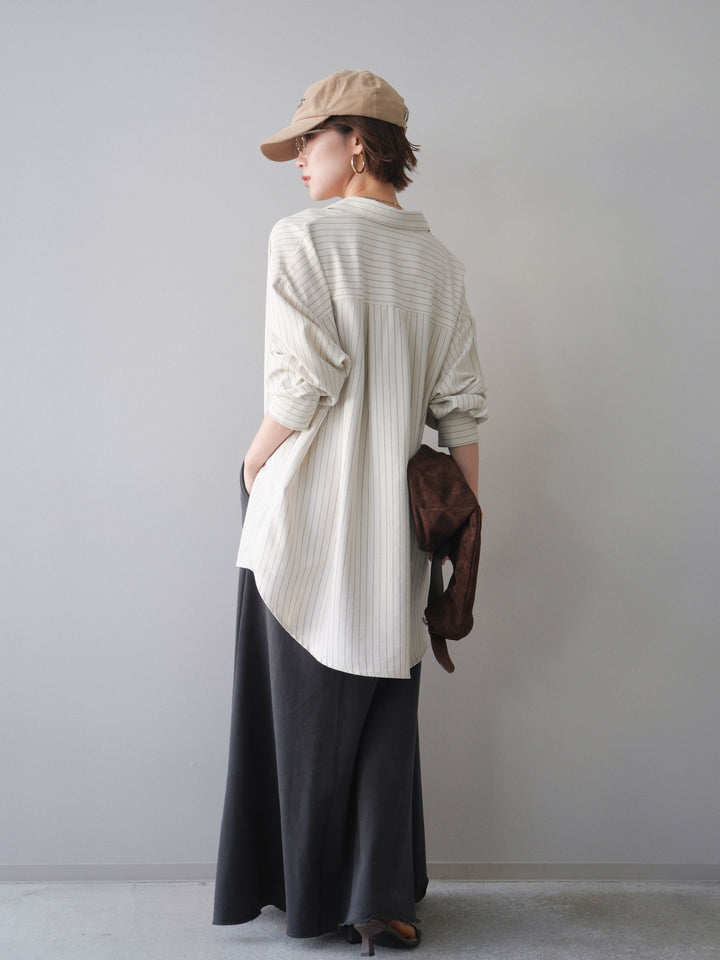 [SET]2WAYカシュクールストライプブラウス+スウェットフレアロングスカート(2set)