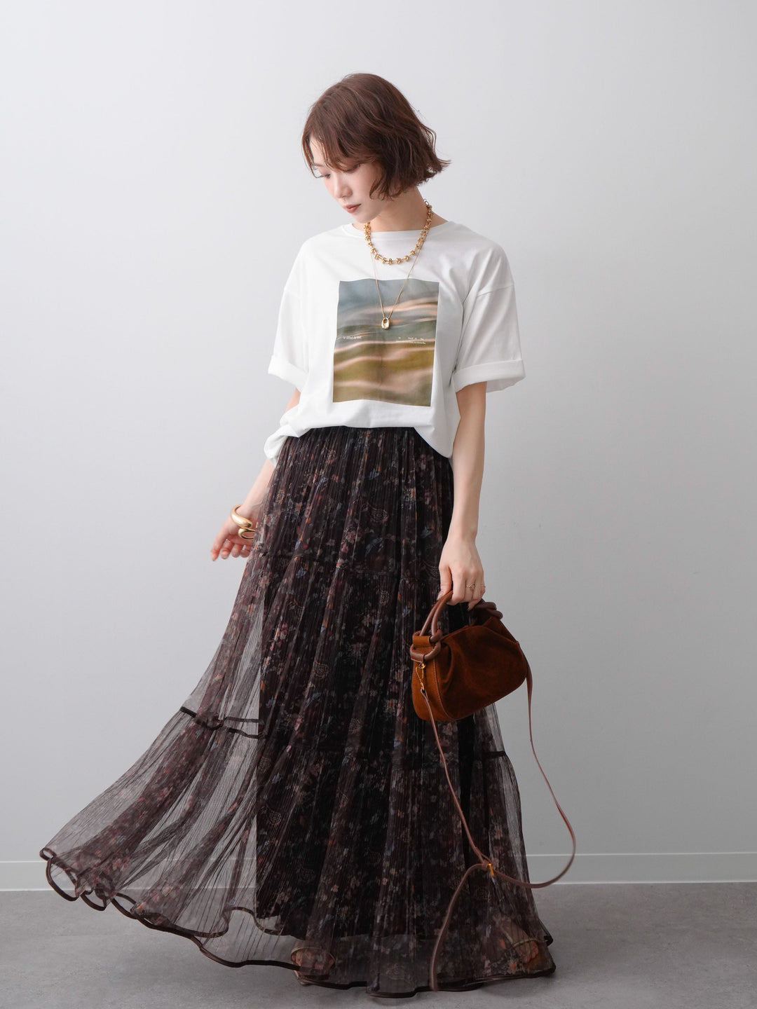 [SET]ニュアンスフォトTEE+フラワーチュールギャザースカート(2set)