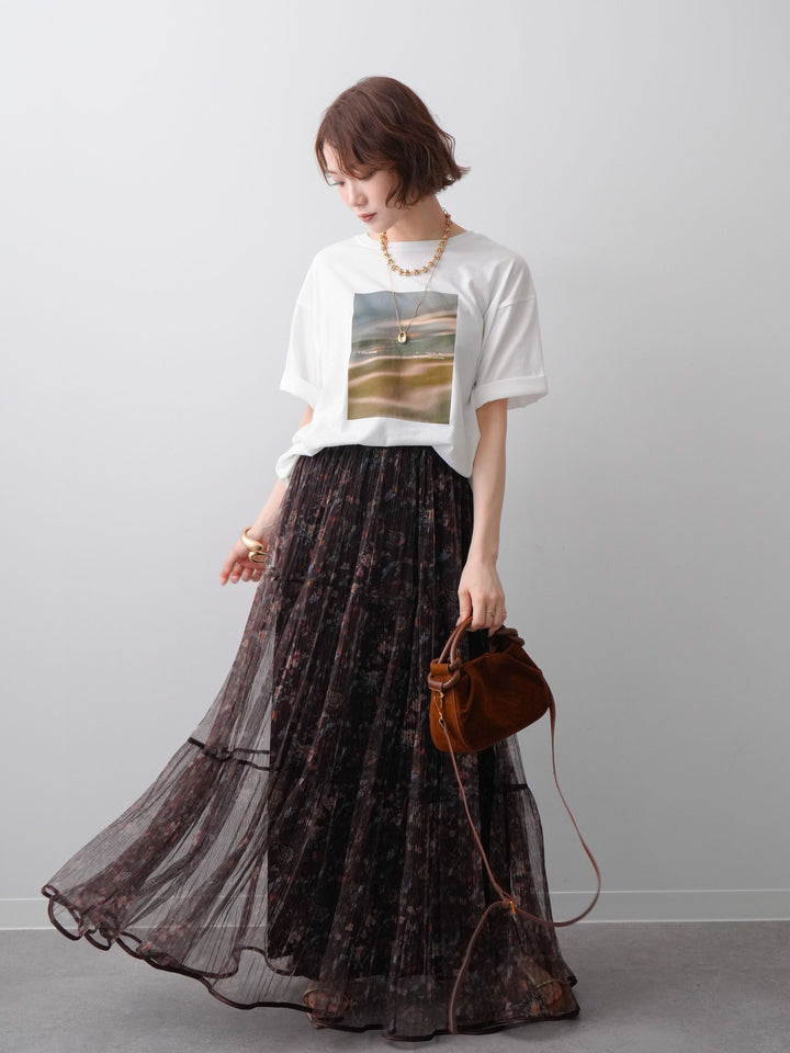 [SET]ニュアンスフォトTEE+フラワーチュールギャザースカート(2set)
