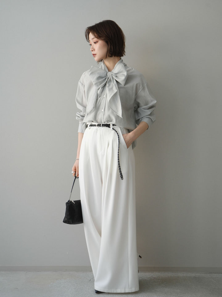 [予約]編み込みベルト付タックワイドパンツ/white