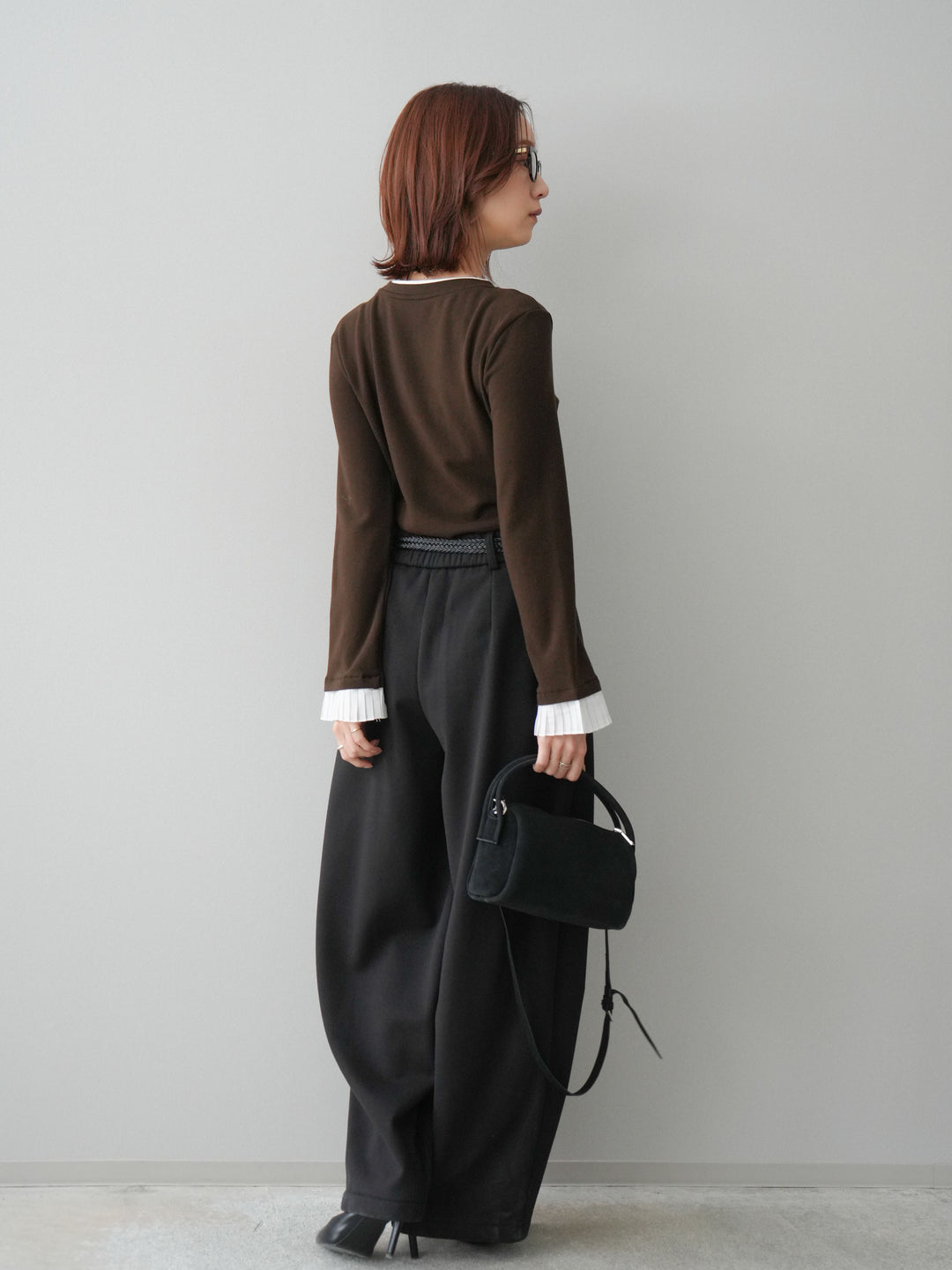 [予約]ベルト付裏起毛センターシームカーブパンツ/black