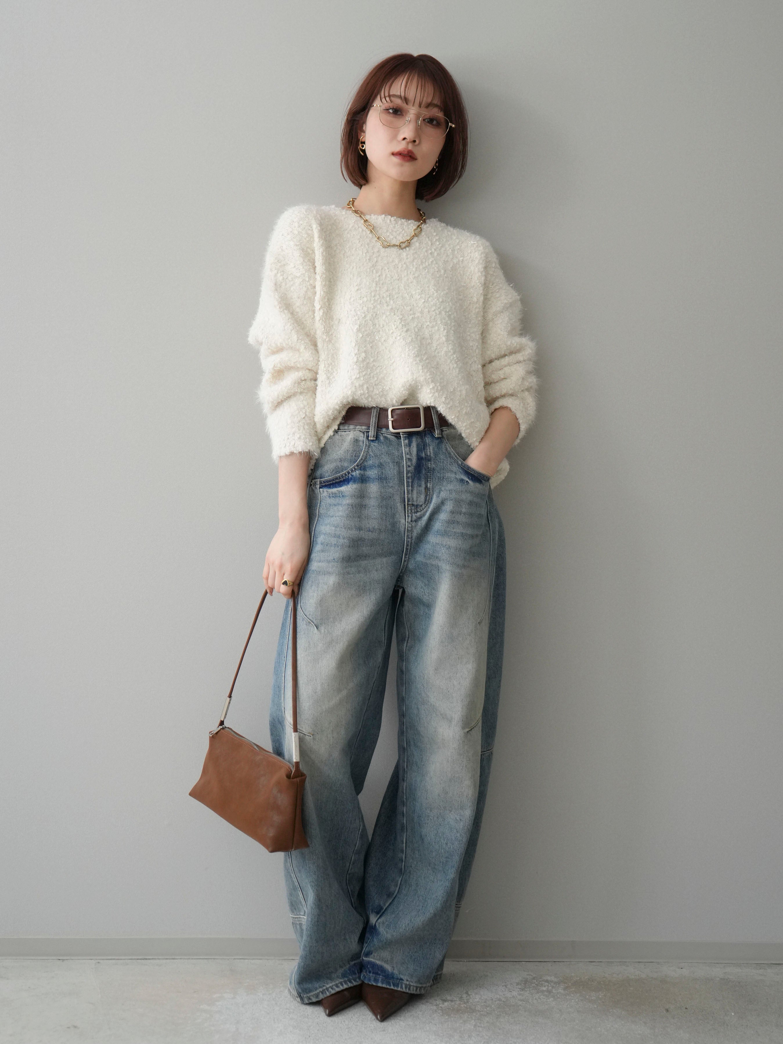 美品　LOHEN レイヤードスリーブニット　オフホワイト grove｜プリーツレイヤードニットプルオーバー | Rakuten Fashion(楽天