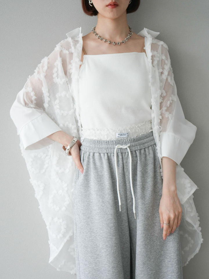 [預訂] 混合材質透視半身襯衫/白色