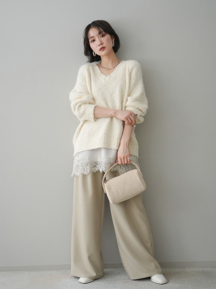 [予約]ウエストレースタックワイドパンツ/ivory