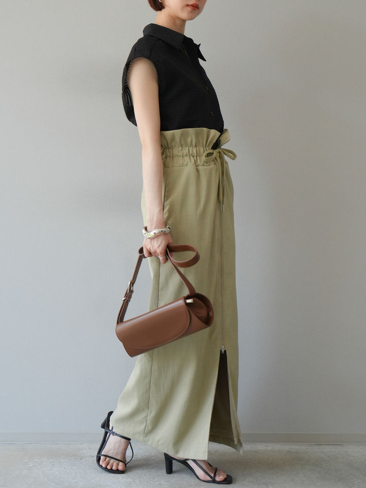 [SET]シアーチェックノースリーブシャツ+ヘザーエステルギャザージップスカート(2set)