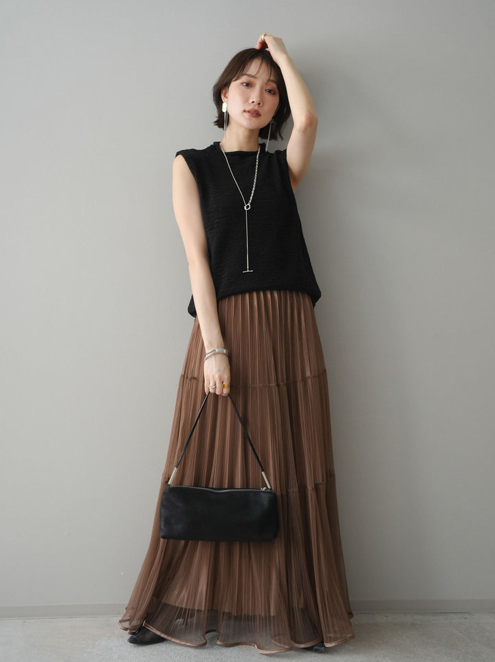 [予約]ノースリーブリネンタッチシアーニットプルオーバー/black