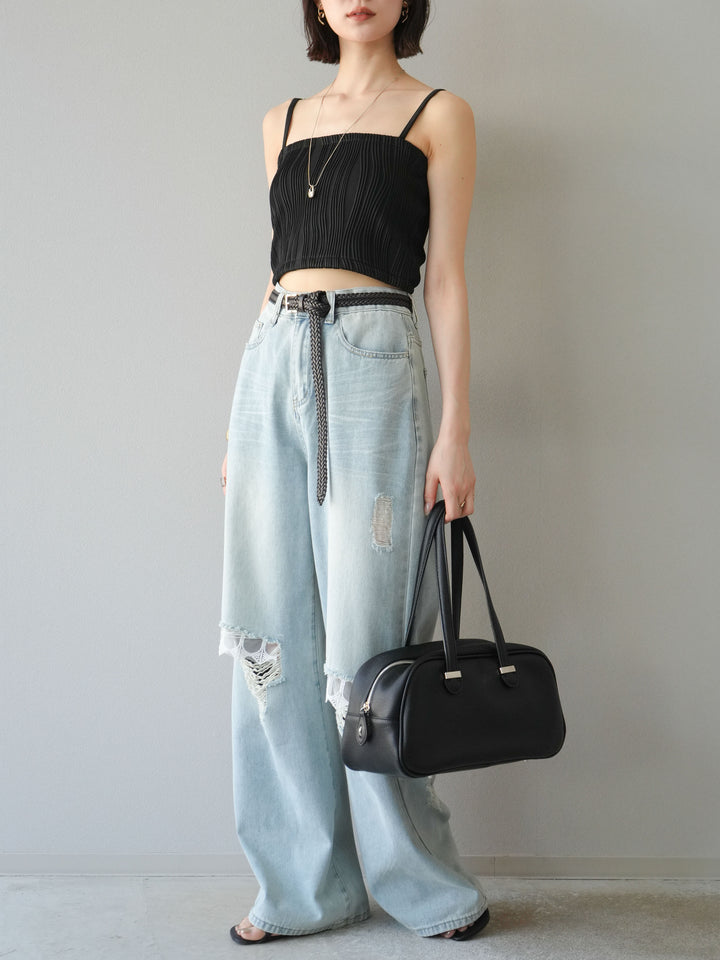 [SET]ウェーブパイピングカップ付ベアキャミソール+ウェーブパイピングカップ付ベアキャミソール(2set)