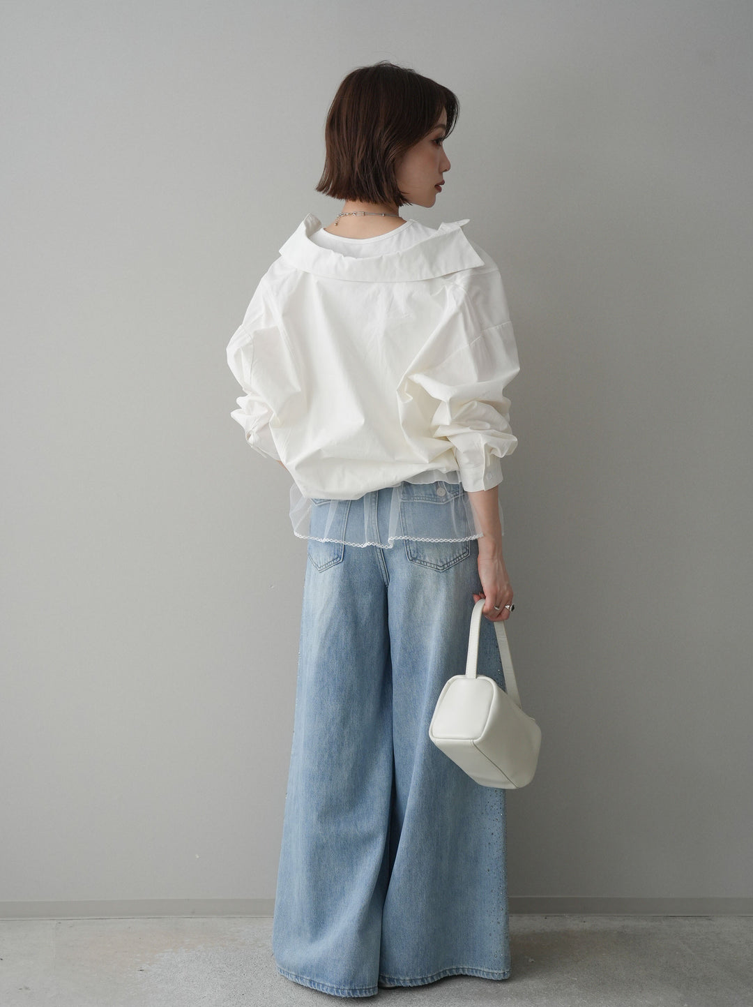 [予約]サイドビジューワイドデニムパンツ/lightblue