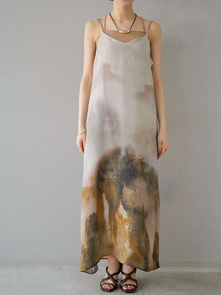 [Pre-order] Art Print Camisole Dress/Brown
