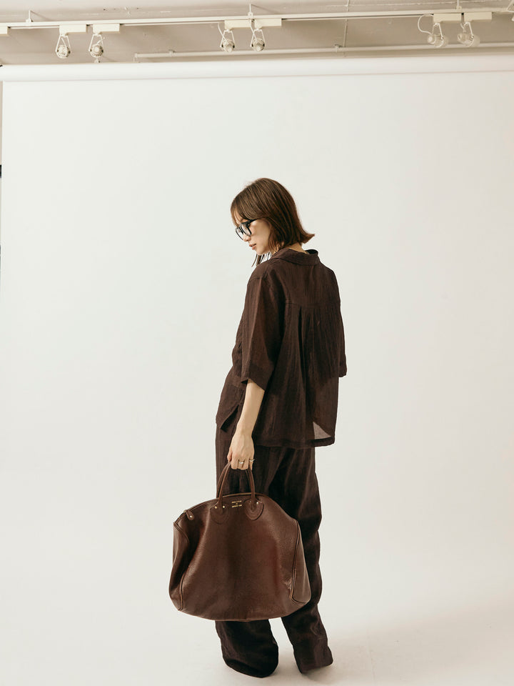 [予約]シャイニースラブシアーワイドパンツ/ブラウン