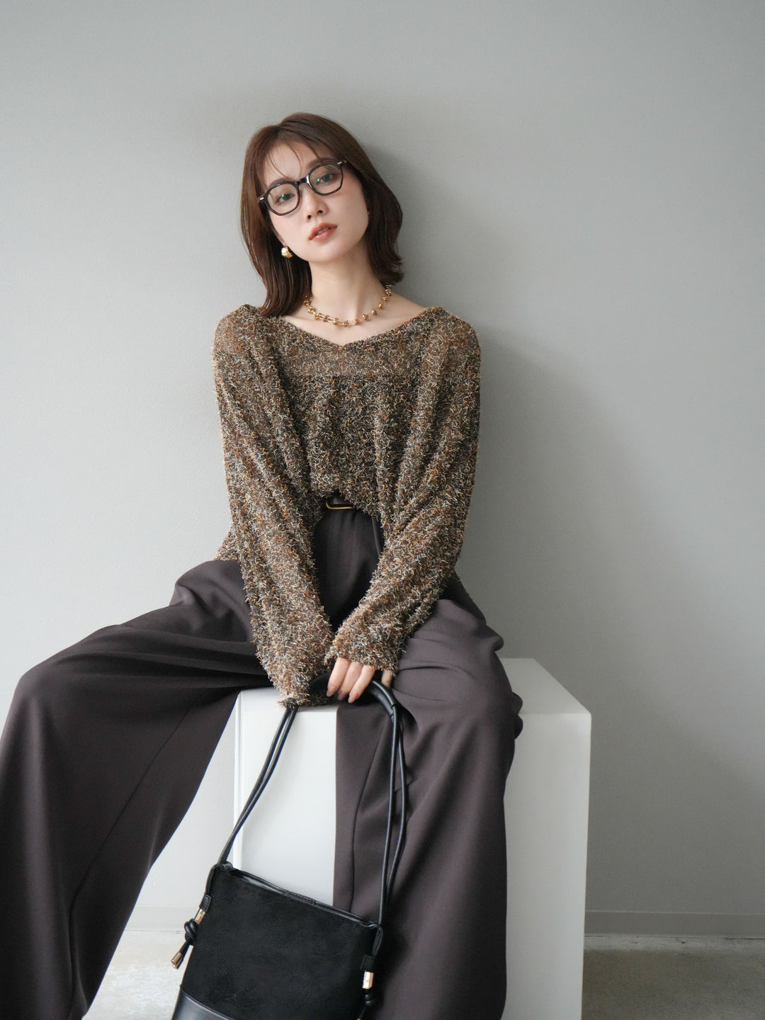 [予約]ミックステープヤーンVネックプルオーバー/オレンジ