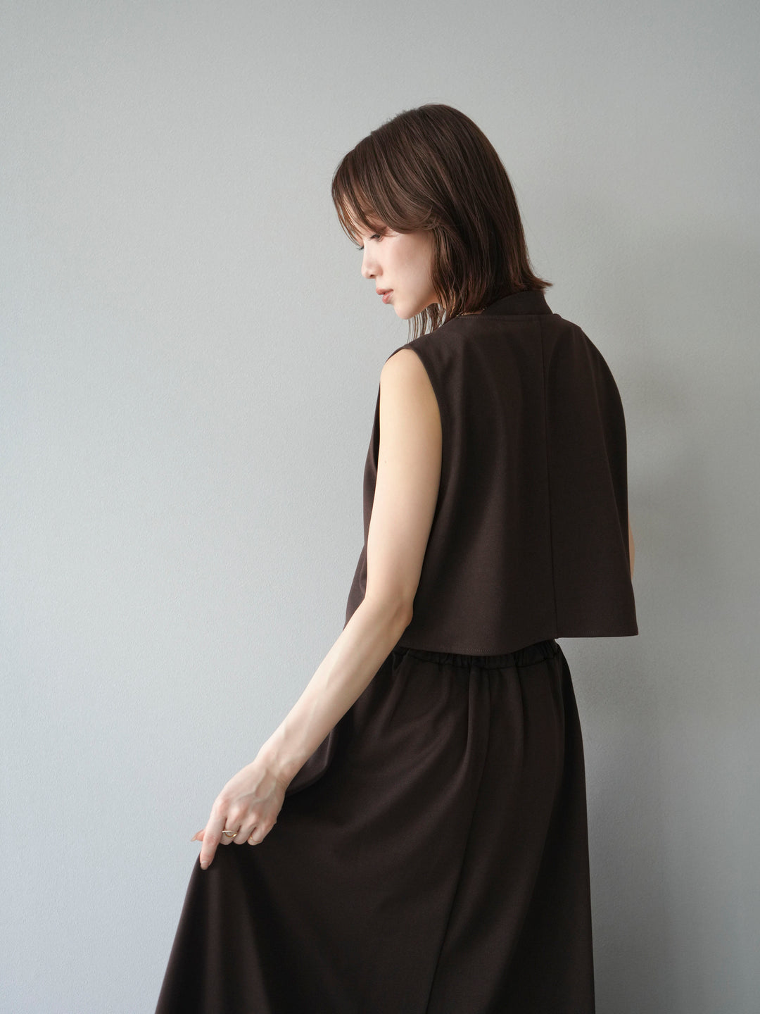 [予約]ポンチノーカラーベスト/ブラウン