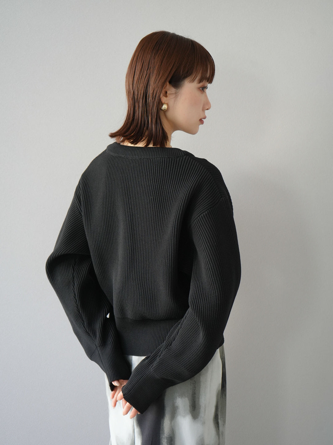 [予約]あぜ編みポリエステルニットプルオーバー/ブラック