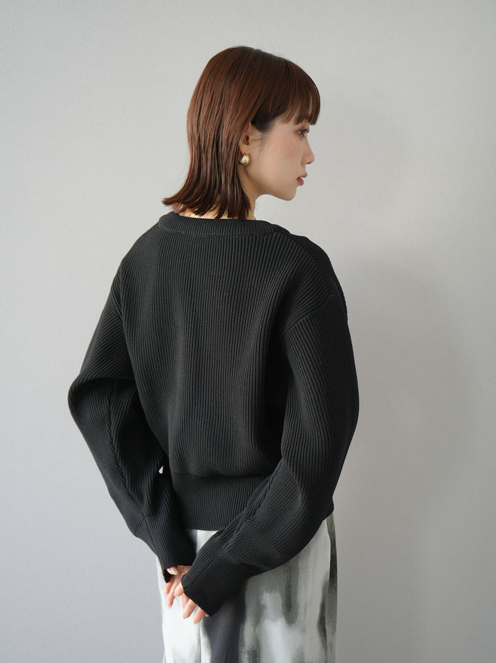 [予約]あぜ編みポリエステルニットプルオーバー/ブラック