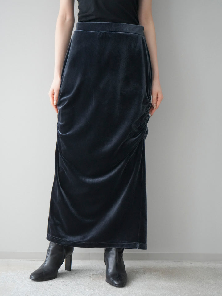 [予約]ギャザーベロアスカート/navy