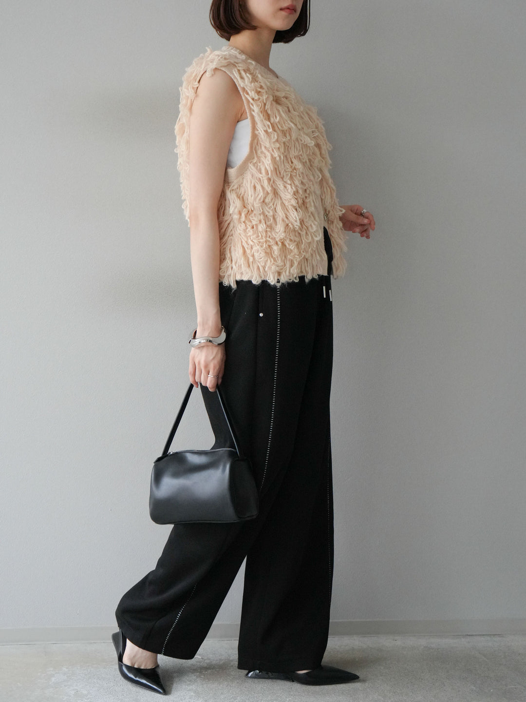 [予約]ハンドステッチ風スウェットパンツ/ブラック