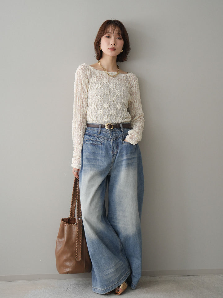 [予約]フロントポケットサイドタックワイドデニム/lightblue