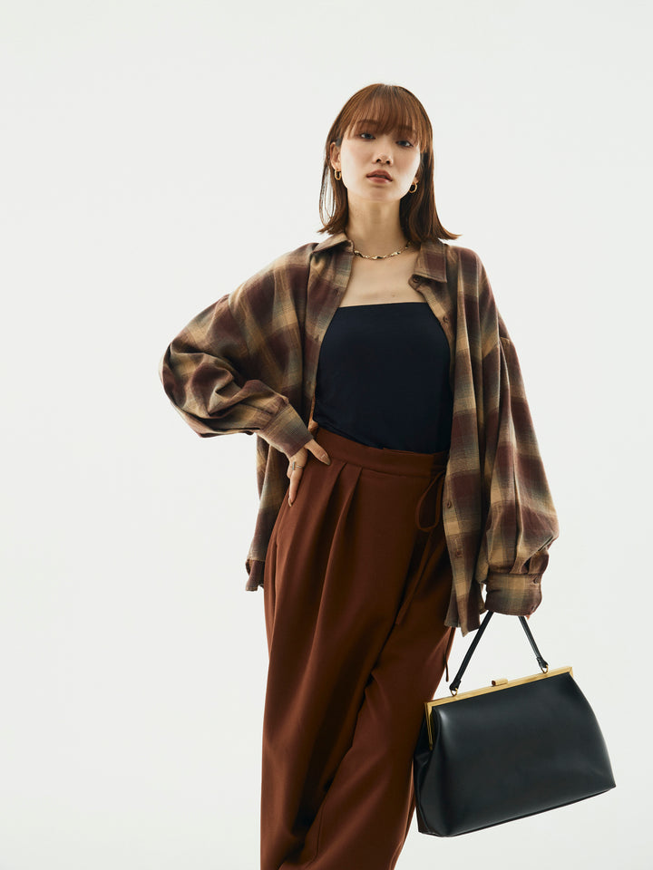 【Allure】[SET]オンブレチェックオーバーシャツ+ラップデザインタックワイドパンツ(2set)