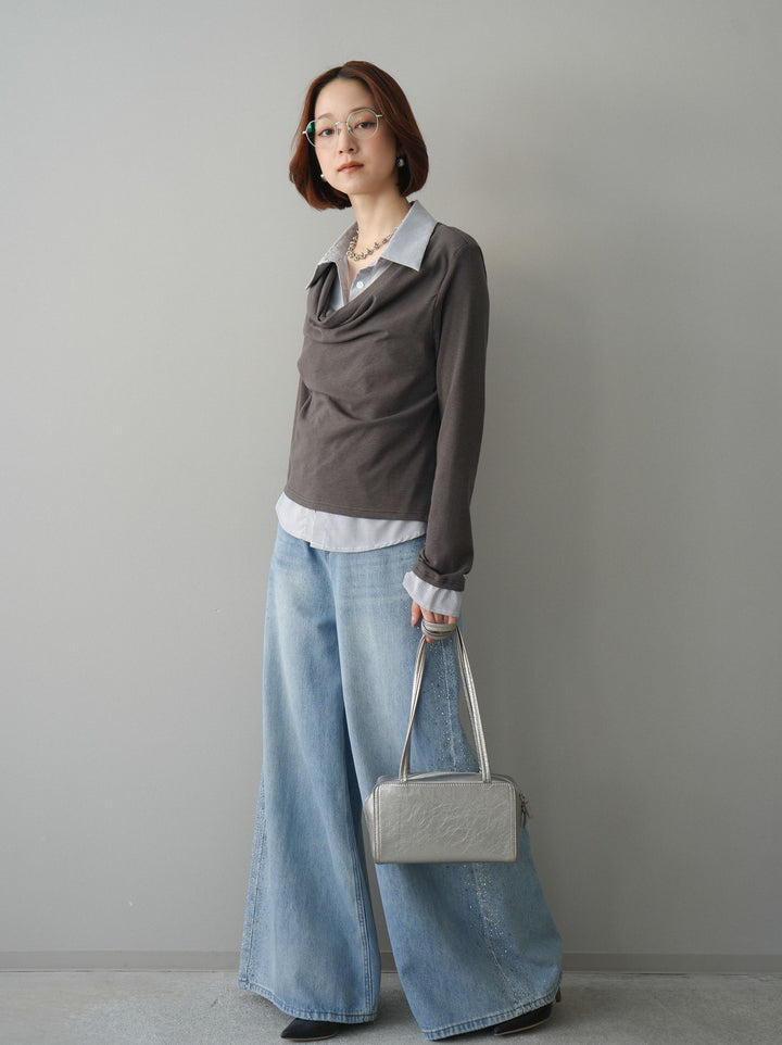 [予約]サイドビジューワイドデニムパンツ/lightblue