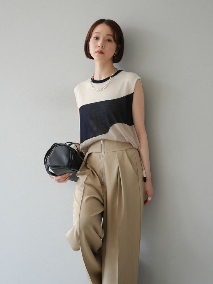 [予約]バイカラーノースリシアーニットプルオーバー/アイボリー