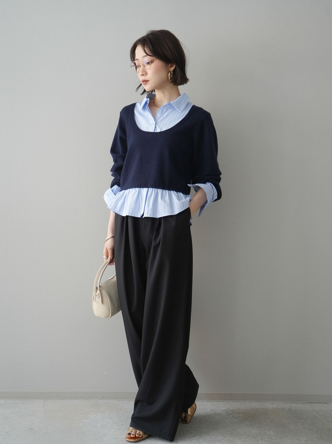 [予約]ベルト付キーホルダーモチーフワイドパンツ/black