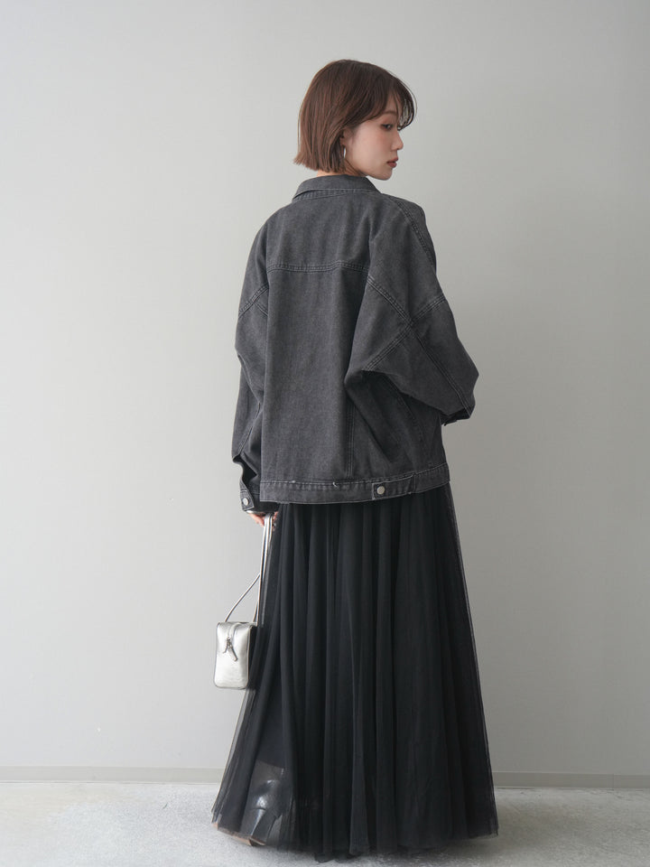 [SET]ルーズシルエットデニムジャケット+チュールボリュームスカート(2set)