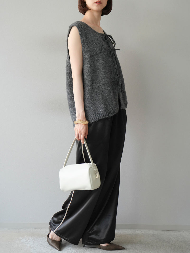 [予約]サテンラインワイドパンツ/ブラック