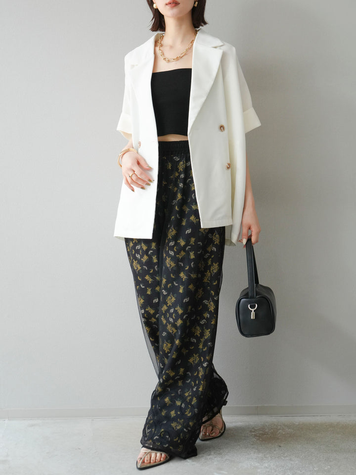 [予約]ブーケプリントタックパンツ/ブラック