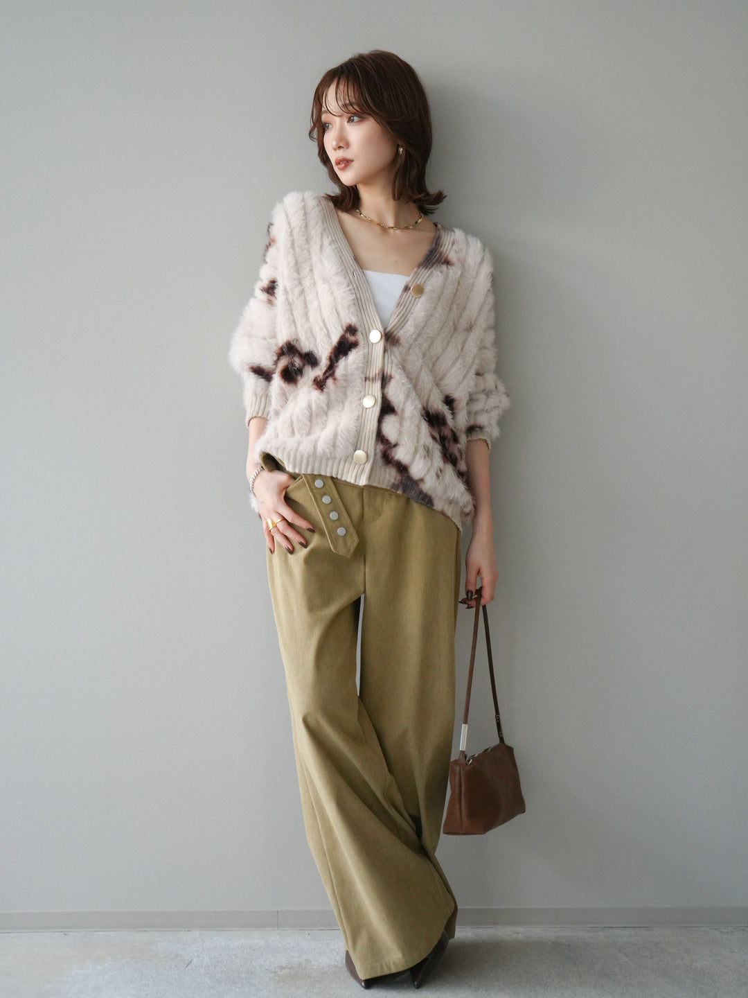 [予約]コーデュロイ巻きベルト付きパンツ/beige