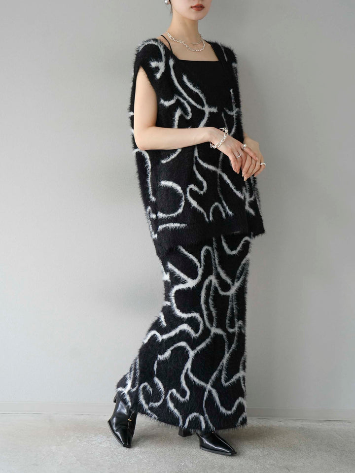 [SET] 線狀毛絨針織背心 + 線狀毛絨針織裙 (2套)