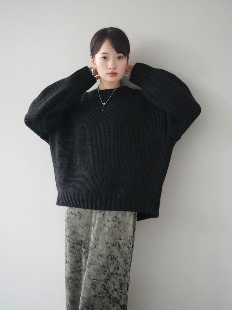 予約]畦編みクルーネックオーバーニットプルオーバー/ブラック – Lumier