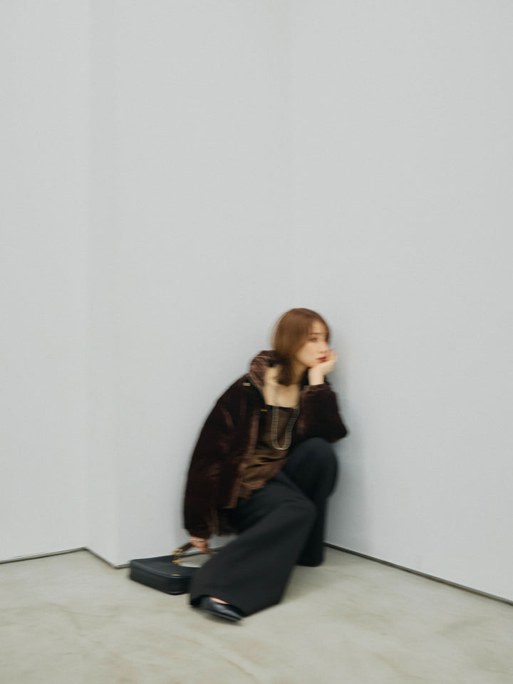 【Allure】[SET]ベロアダウンジャケット+ループデザインツイルワイドパンツ(2set)